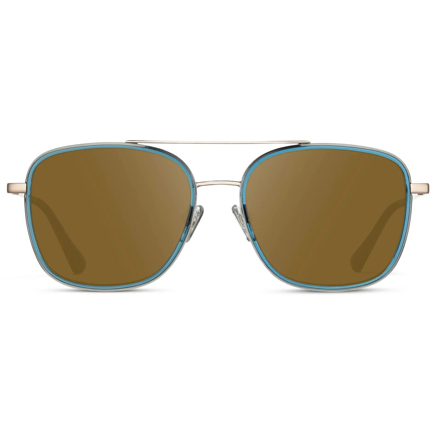 Crystal Cobalt / Amber || Women's Oversized Square Aviator Prescription Eyeglasses with Blue Acetate and Stainless Steel Frame and Brown Lenses