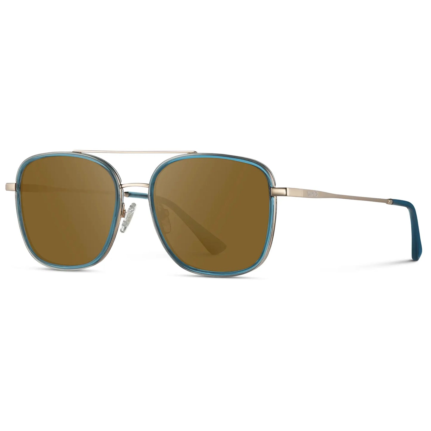Crystal Cobalt / Amber || Women's Oversized Square Aviator Prescription Eyeglasses with Blue Acetate and Stainless Steel Frame and Brown Lenses