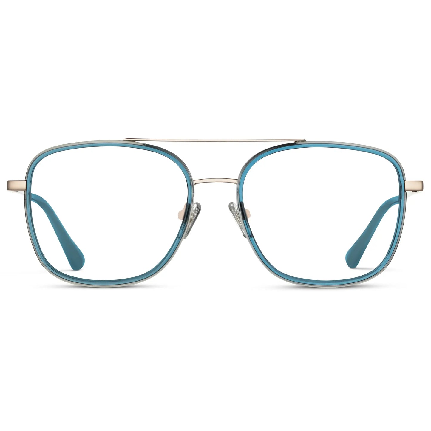 Crystal Cobalt || Women's Oversized Square Aviator Prescription Eyeglasses with Blue Acetate and Stainless Steel Frame and Clear Lenses