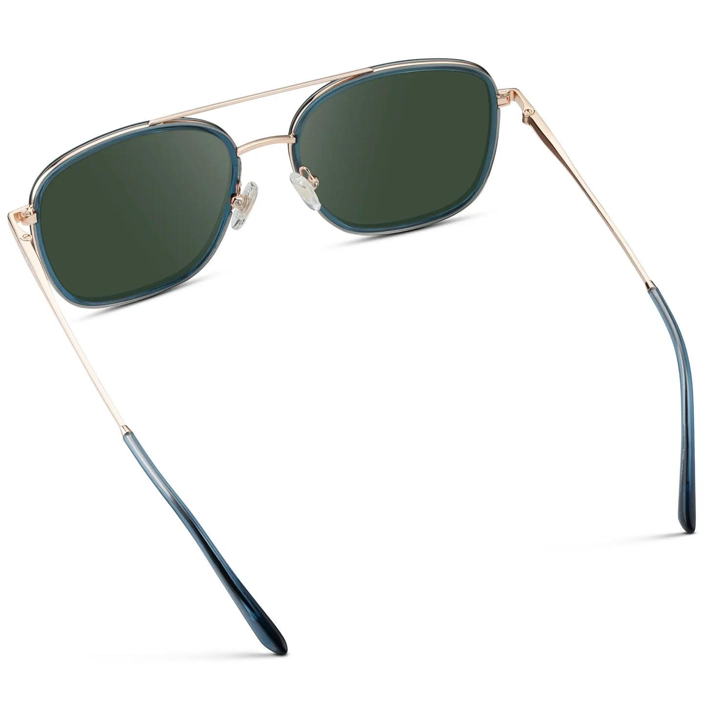 Crystal Cobalt / G15 || Women's Oversized Square Aviator Prescription Eyeglasses with Blue Acetate and Stainless Steel Frame and Green Lenses