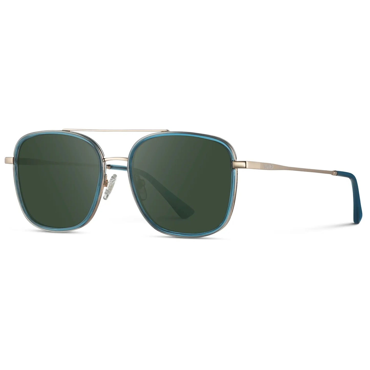 Crystal Cobalt / G15 || Women's Oversized Square Aviator Prescription Eyeglasses with Blue Acetate and Stainless Steel Frame and Green Lenses