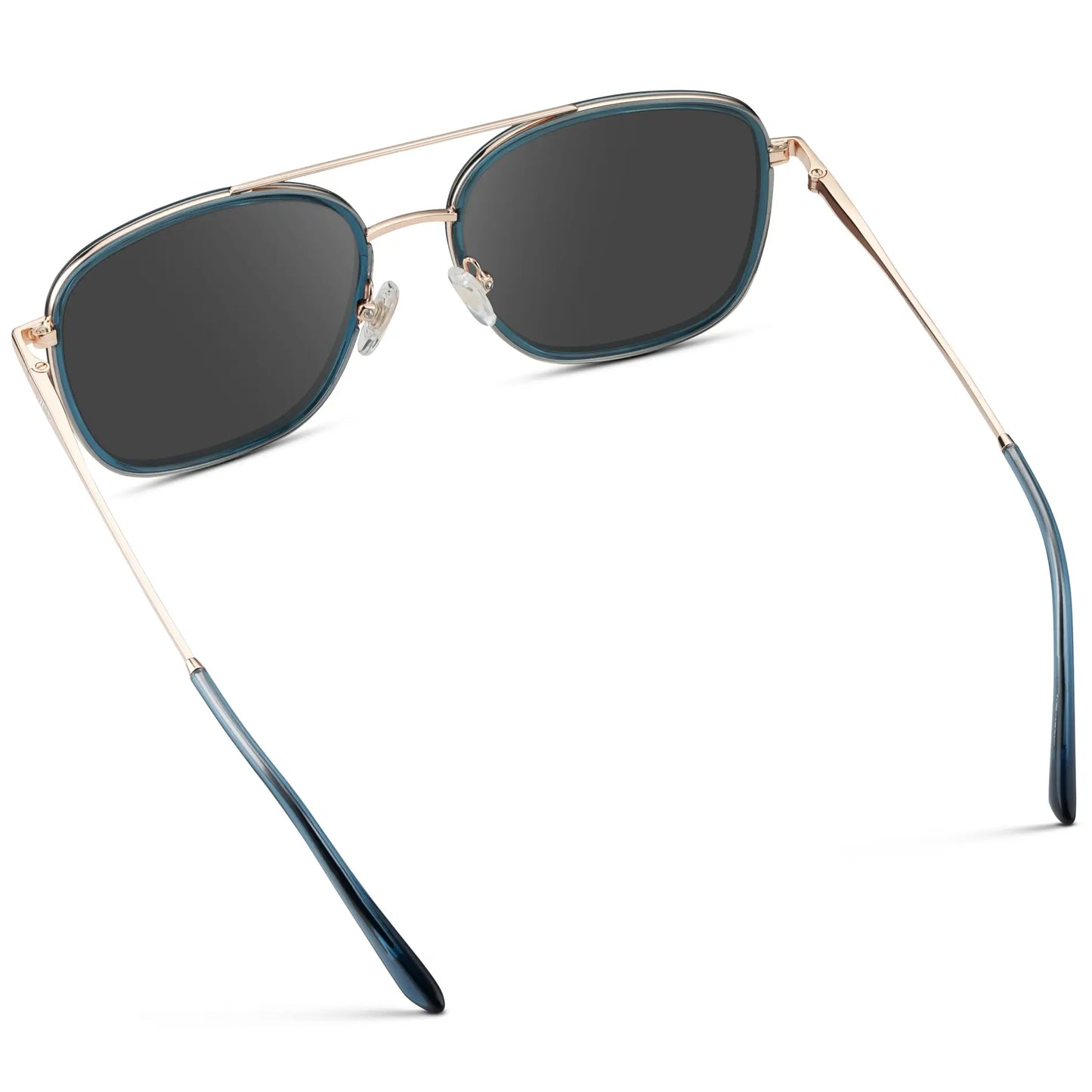 Crystal Cobalt / Grey || Women's Oversized Square Aviator Prescription Eyeglasses with Blue Acetate and Stainless Steel Frame and Grey Lenses