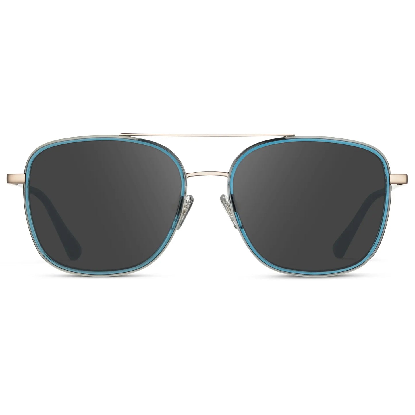 Crystal Cobalt / Grey || Women's Oversized Square Aviator Prescription Eyeglasses with Blue Acetate and Stainless Steel Frame and Grey Lenses