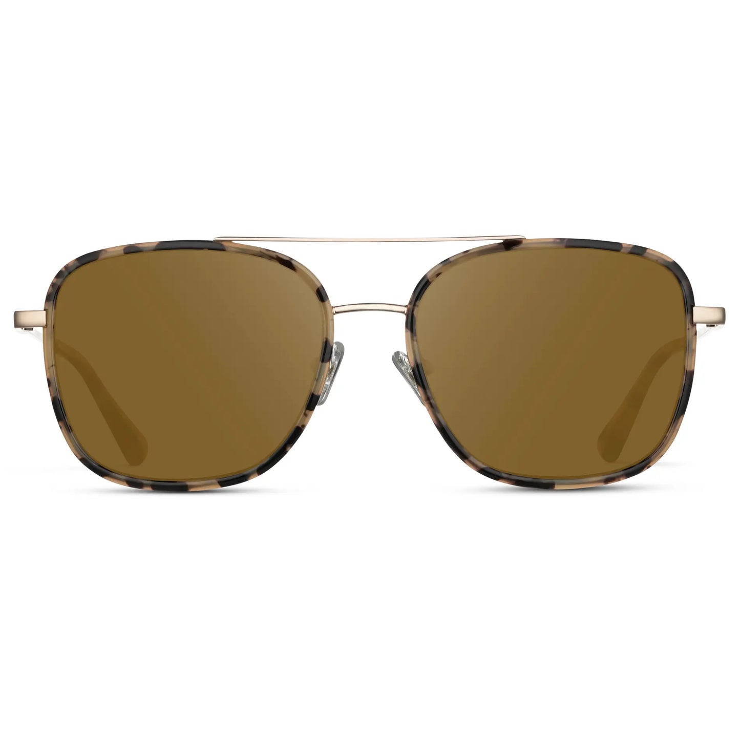 Beige Tortoise / Amber || Women's Oversized Square Aviator Prescription Eyeglasses with a Beige Tortoise Acetate and Stainless Steel Frame and Brown Lenses