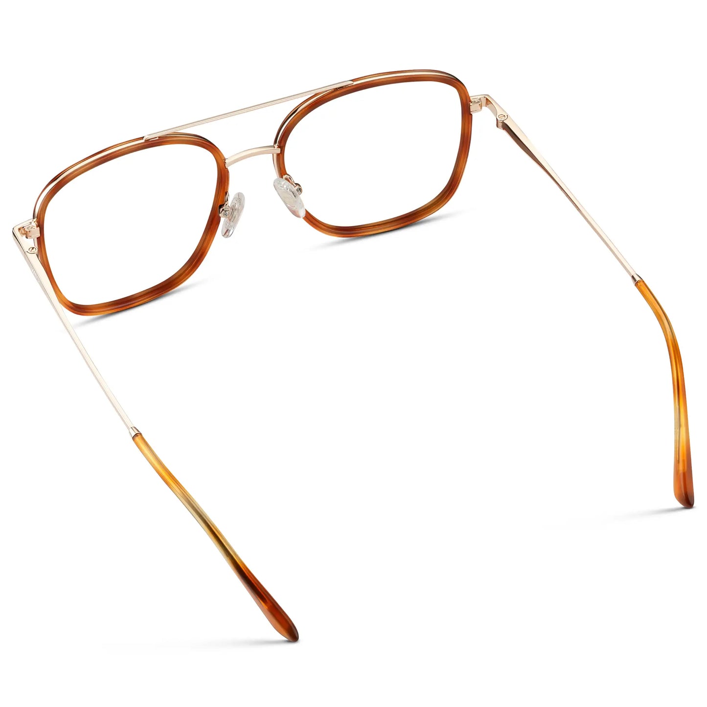 Sunset Tortoise || Women's Oversized Square Aviator Prescription Eyeglasses with Orange Tortoise Acetate and Stainless Steel Frame and Clear Lenses