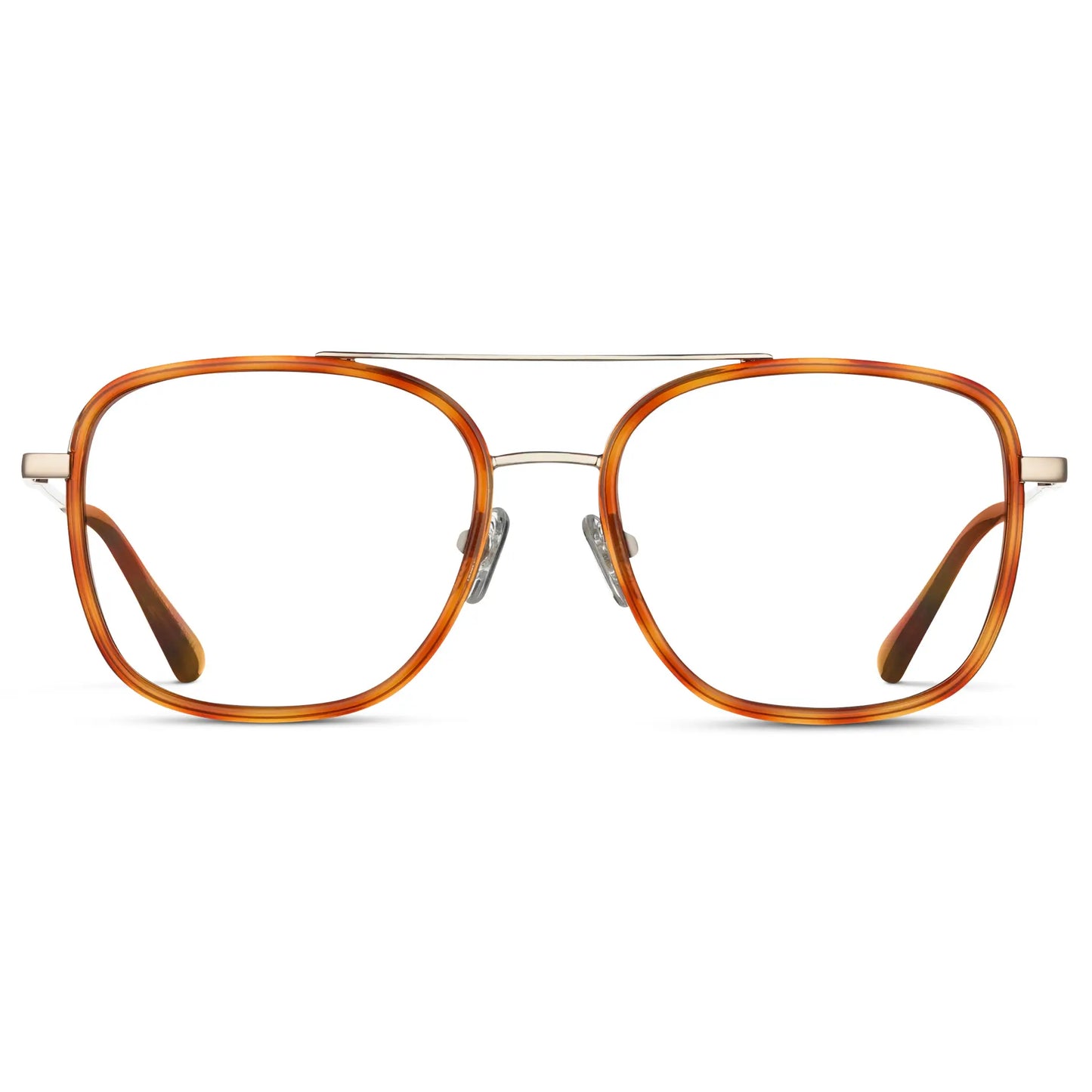 Sunset Tortoise || Women's Oversized Square Aviator Prescription Eyeglasses with Orange Tortoise Acetate and Stainless Steel Frame and Clear Lenses