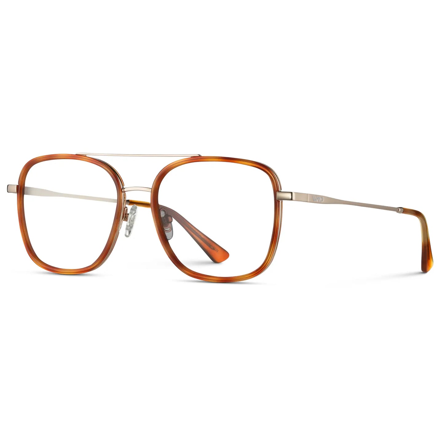 Sunset Tortoise || Women's Oversized Square Aviator Prescription Eyeglasses with Orange Tortoise Acetate and Stainless Steel Frame and Clear Lenses