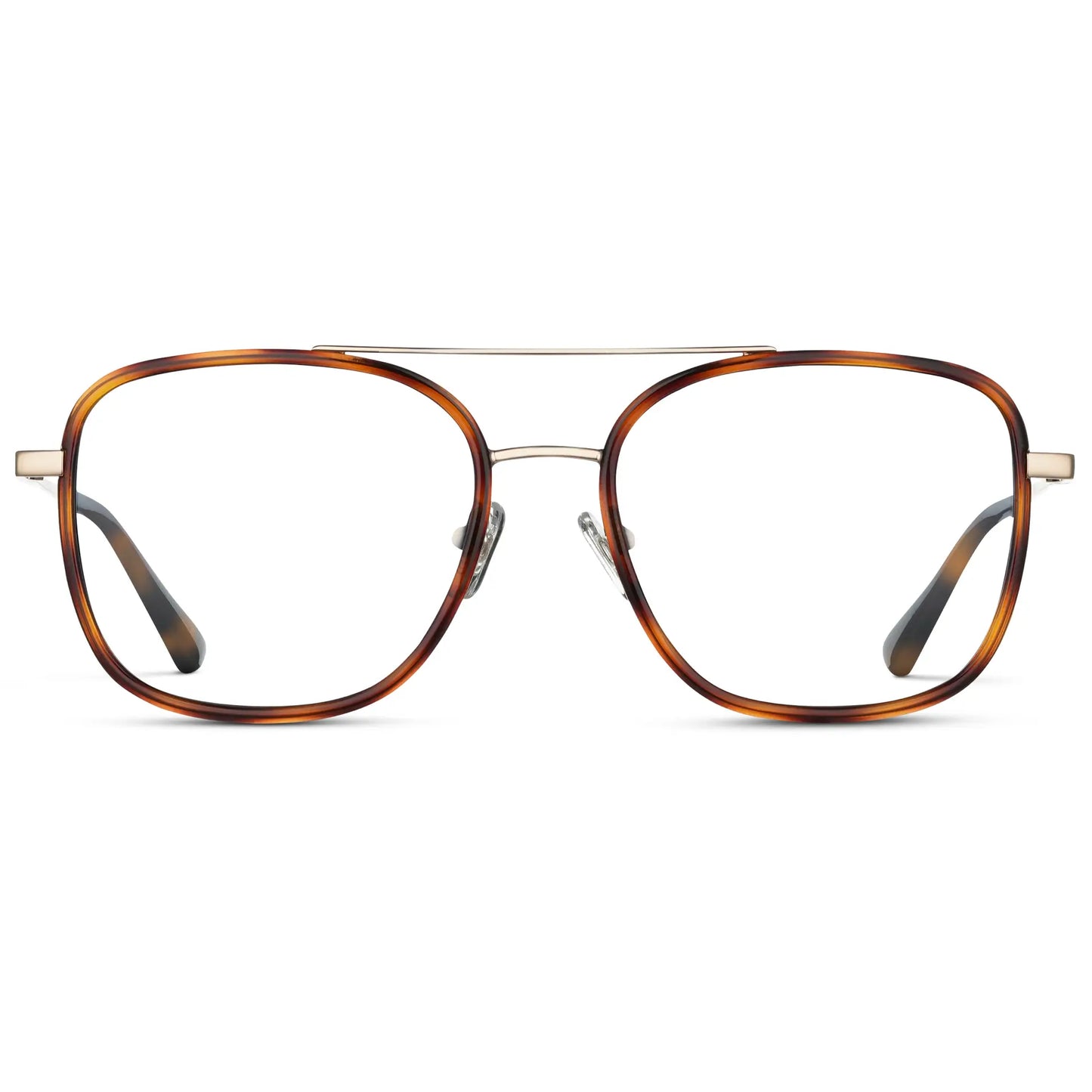 Brown Tortoise || Women's Oversized Square Aviator Prescription Eyeglasses with Brown Tortoise Acetate and Stainless Steel Frame and Clear Lenses