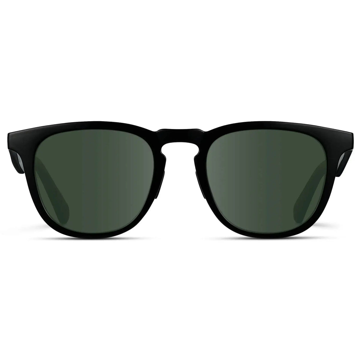 Front view of Men's Wide Fit Round Prescription Sunglasses with Black Frame and Green Lens on a white background