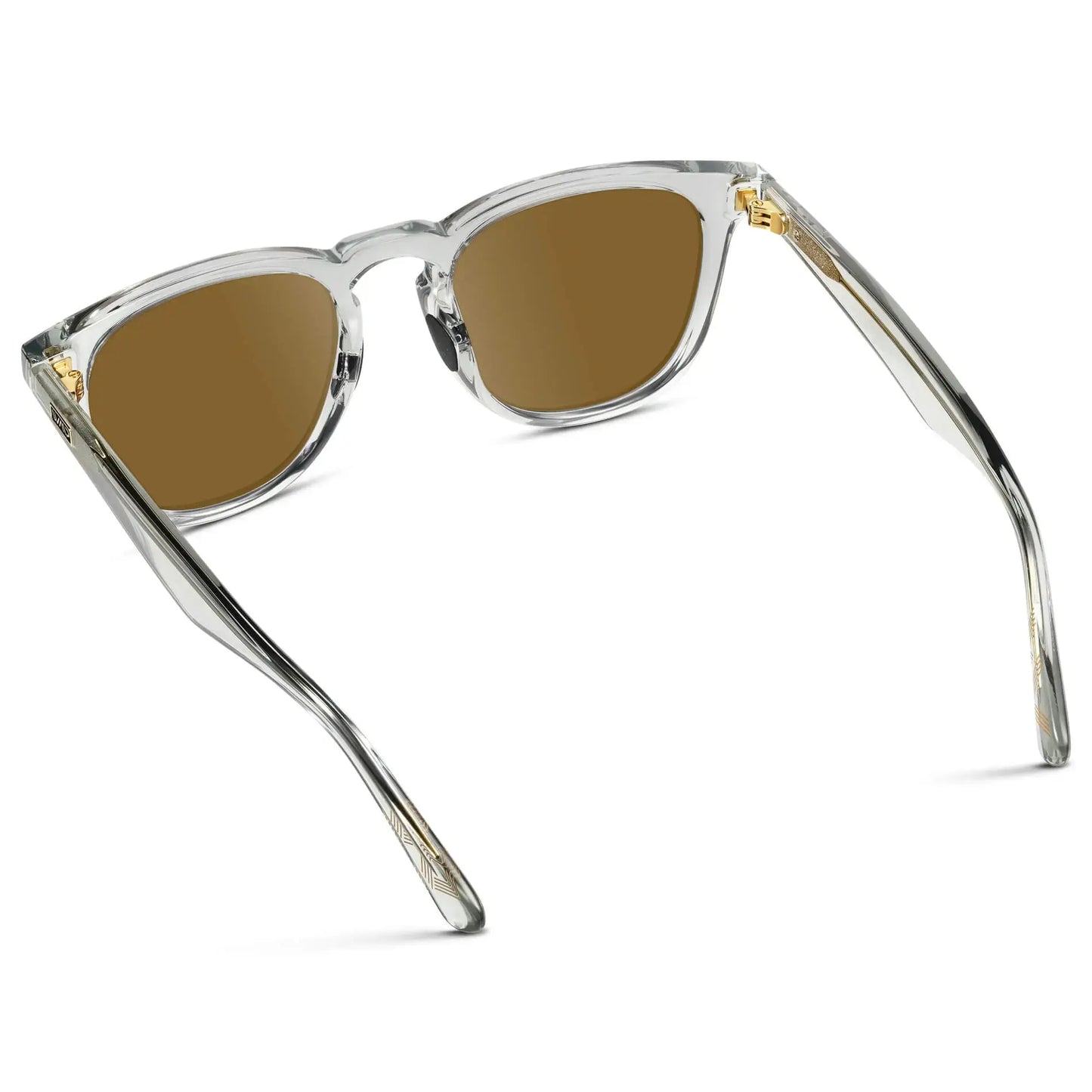 Crystal Ice Grey / Amber || Men's Round Prescription Sunglasses with Clear Frame and Brown Lens