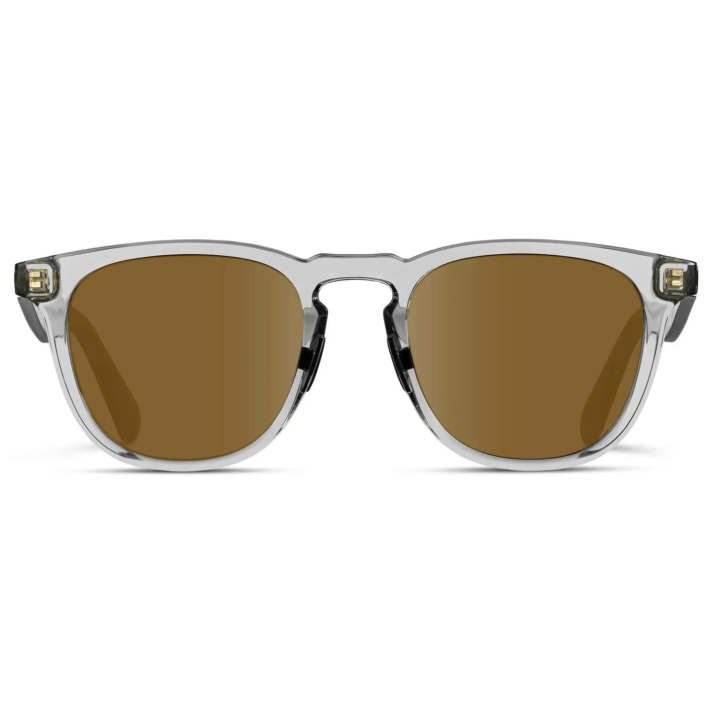 Crystal Ice Grey / Amber || Men's Round Prescription Sunglasses with Clear Frame and Brown Lens