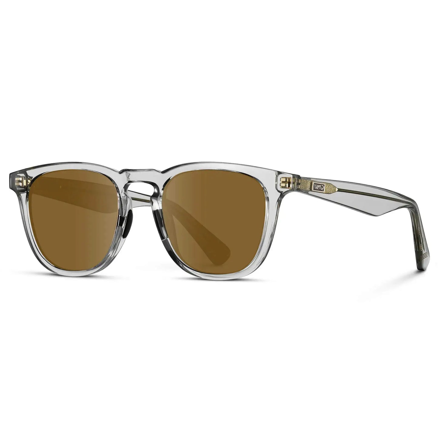 Crystal Ice Grey / Amber || Men's Round Prescription Sunglasses with Clear Frame and Brown Lens