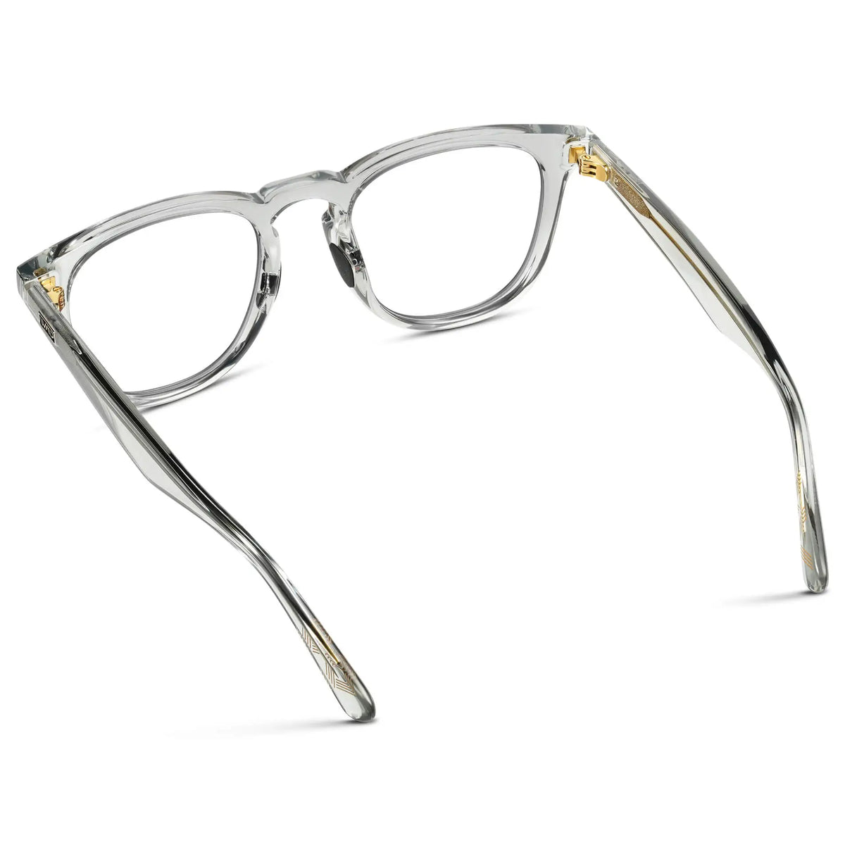 Back view of Men's Wide Fit Round Prescription Glasses with Crystal Ice Grey Frame and Clear Lens on a white background