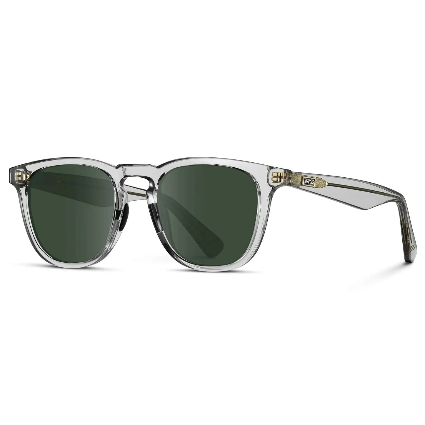 Crystal Ice Grey / G15 || Men's Round Prescription Sunglasses with Clear Frame and Green Lens