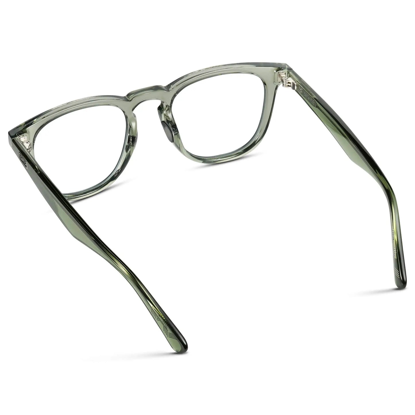 Crystal Agave Green || Back view of Men's Round Prescription Glasses with Crystal Agave Green Frame and Clear Lenses on a white background
