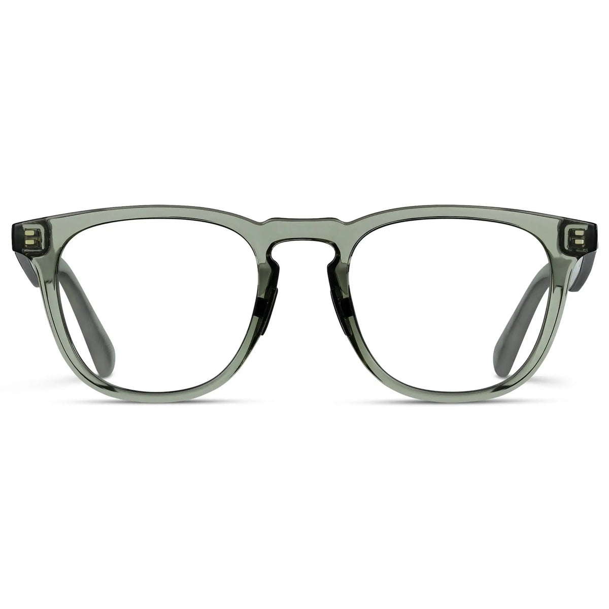 Front view of Men's Wide Fit Round Prescription Glasses with Crystal Agave Green Frame and Clear Lens on a white background