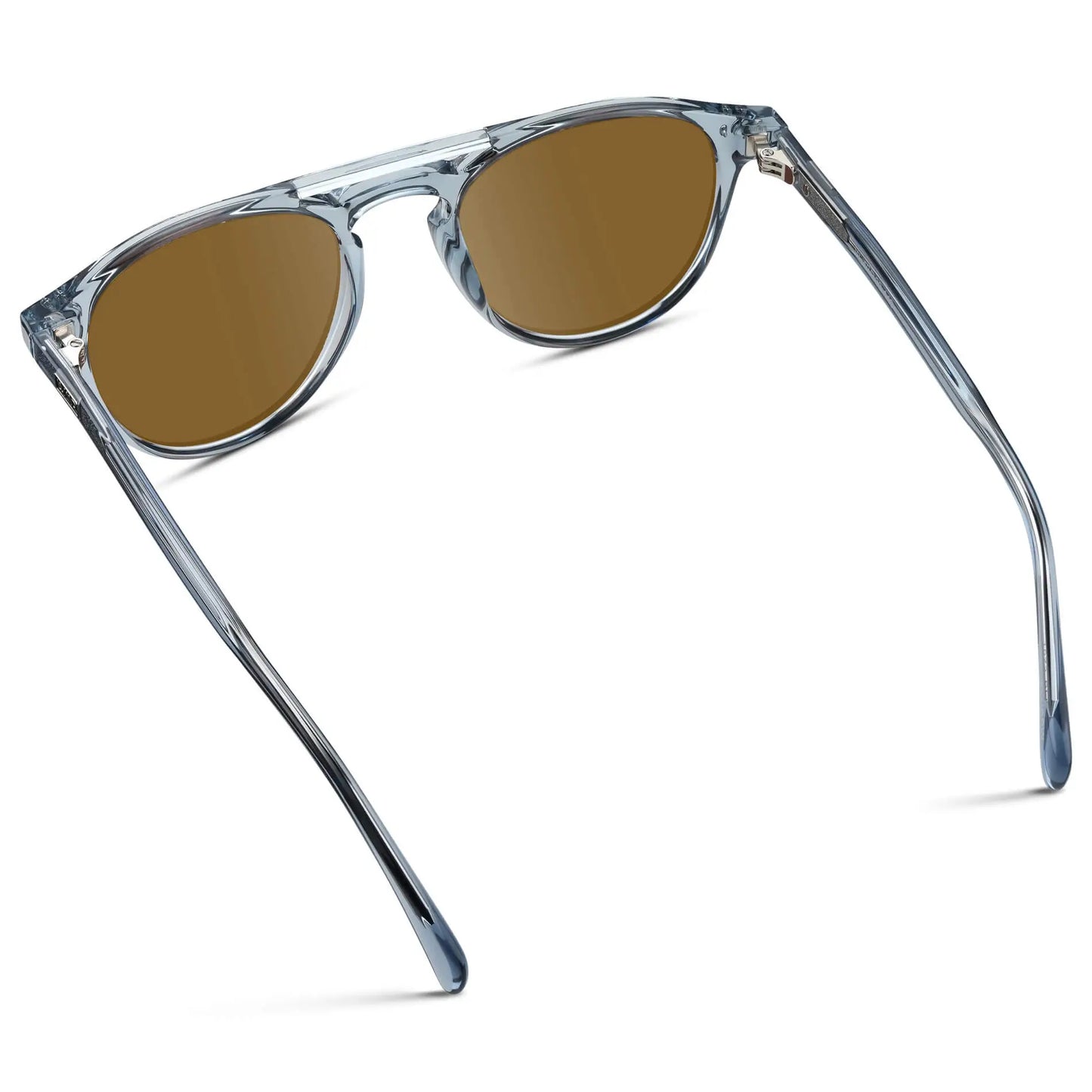 Denim Blue / Amber || Men's Blue Round Frame Prescription Sunglasses with Brown Lenses