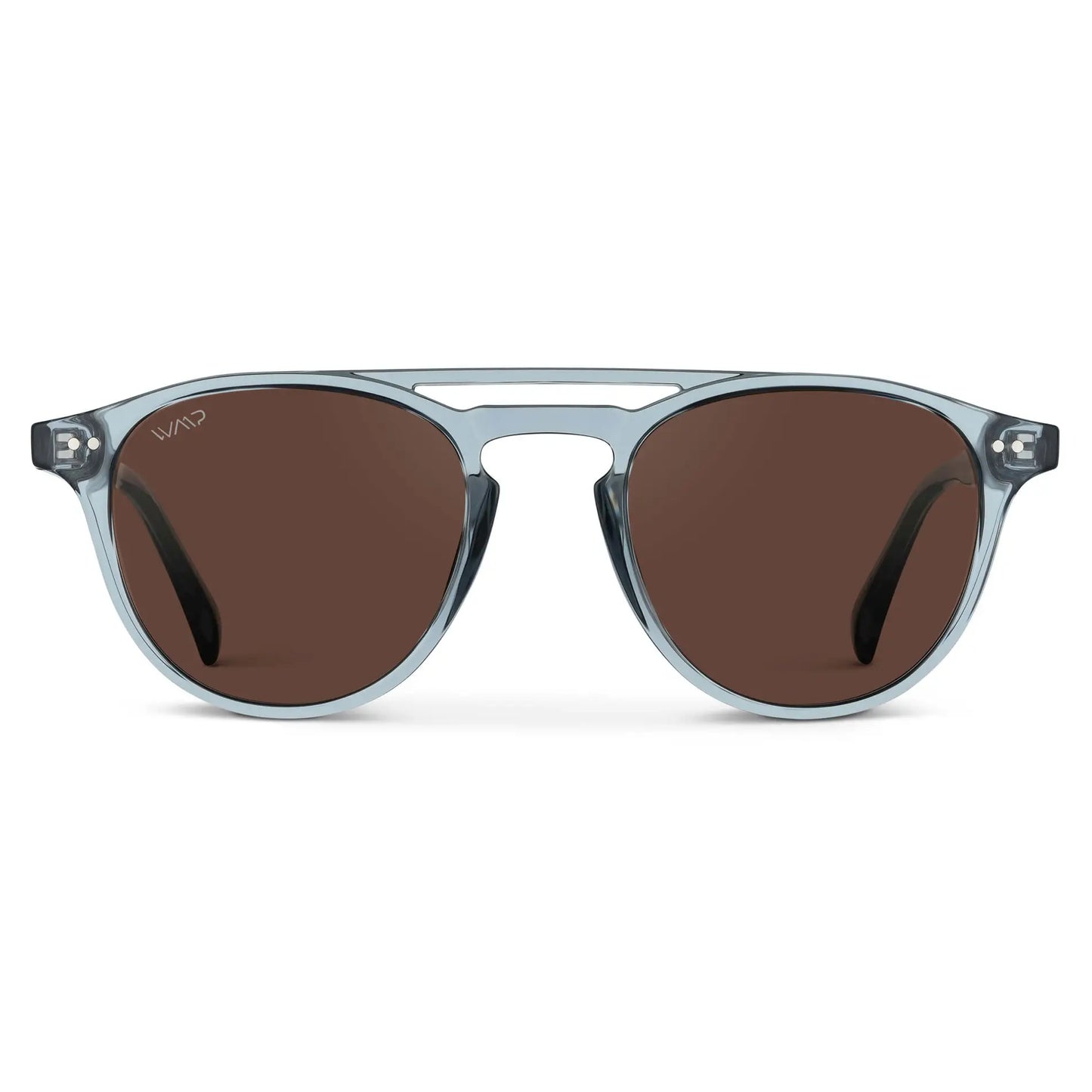 Denim Blue / Brown Lens || Blue Round Frame Sunglasses with Brown Polarized Lenses