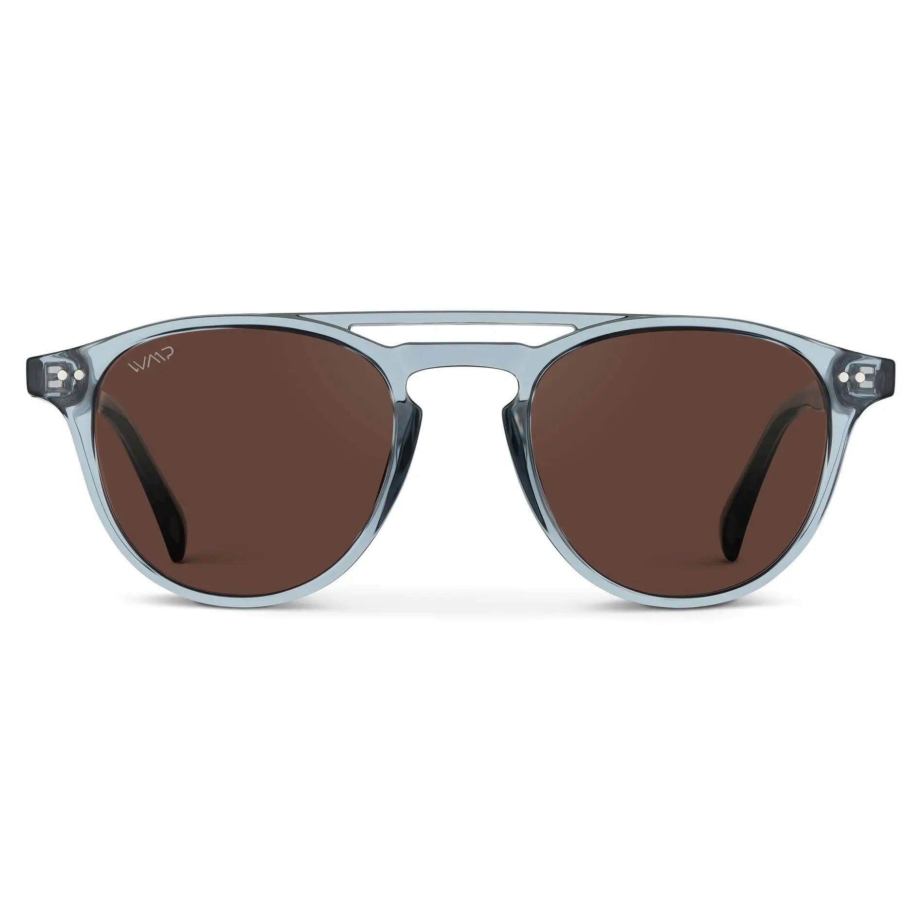 Denim Blue / Brown Lens || Blue Round Frame Sunglasses with Brown Polarized Lenses