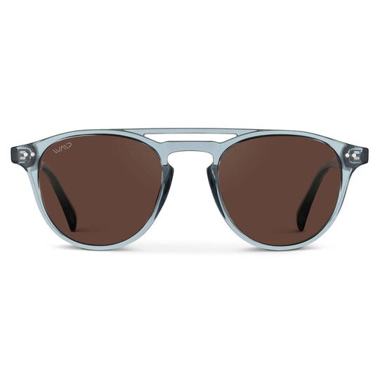 Denim Blue / Brown Lens || Blue Round Frame Sunglasses with Brown Polarized Lenses