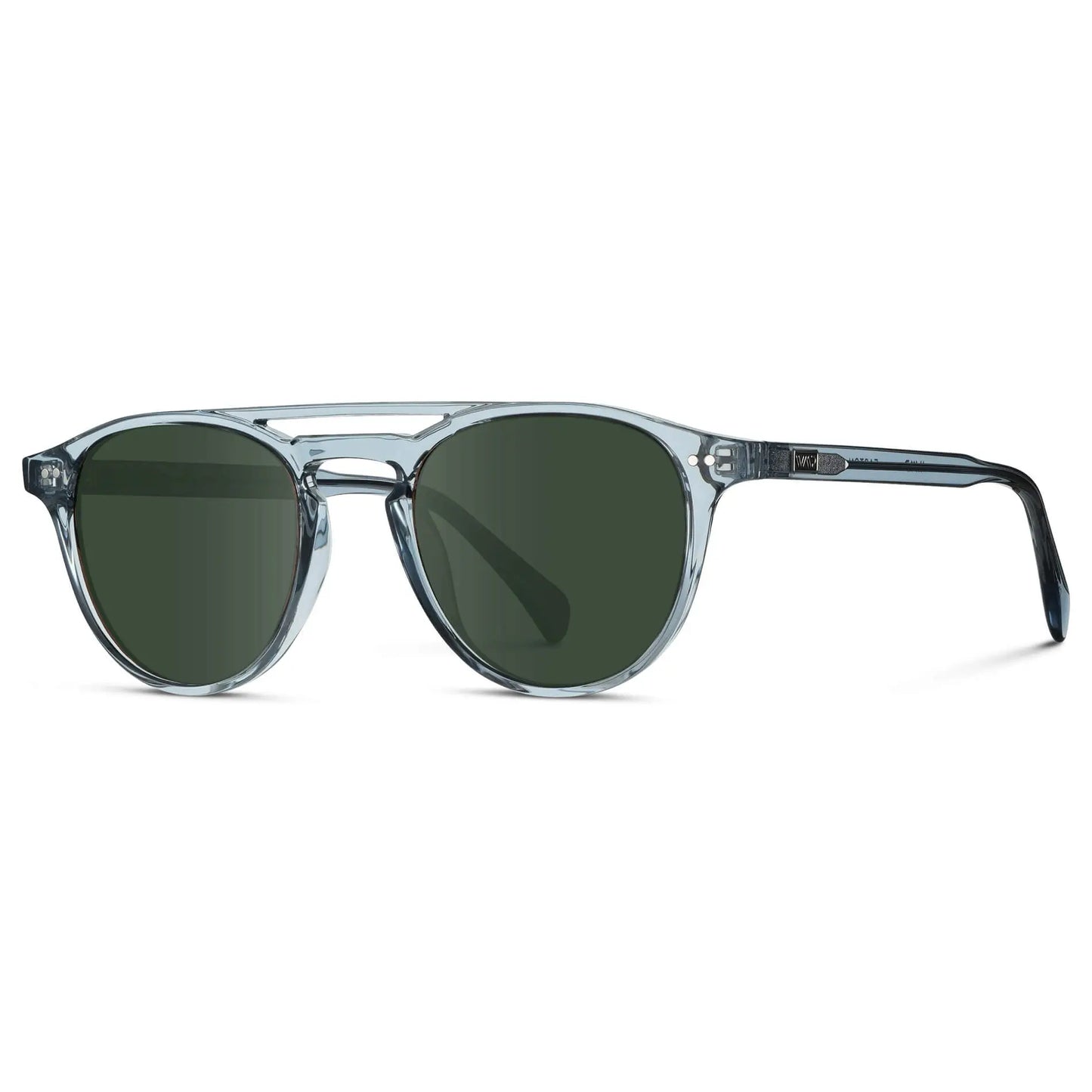 Denim Blue / G15 || Men's Blue Round Frame Prescription Sunglasses with Green Lenses