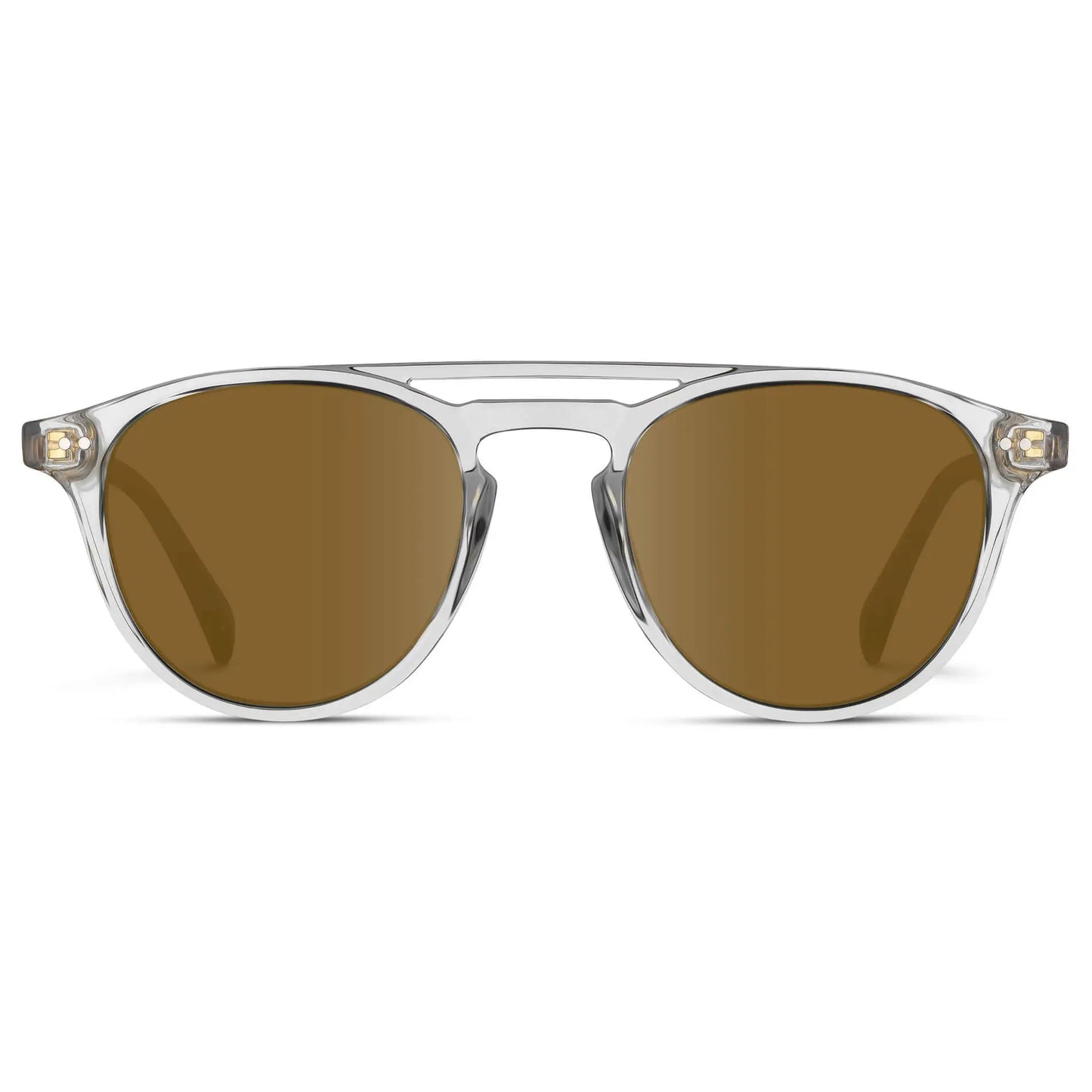 Clear / Amber || Men's Clear Round Frame Prescription Sunglasses with Brown Lenses