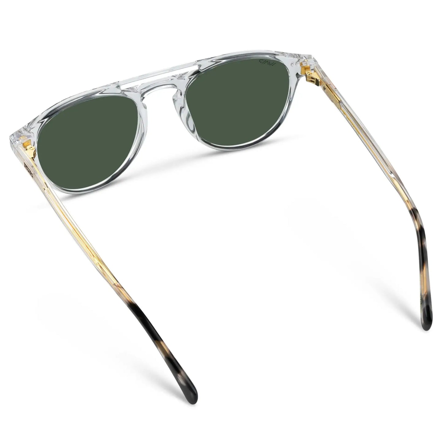 Clear / Smoke Green Lens || Clear Round Frame Sunglasses with Green Polarized Lenses