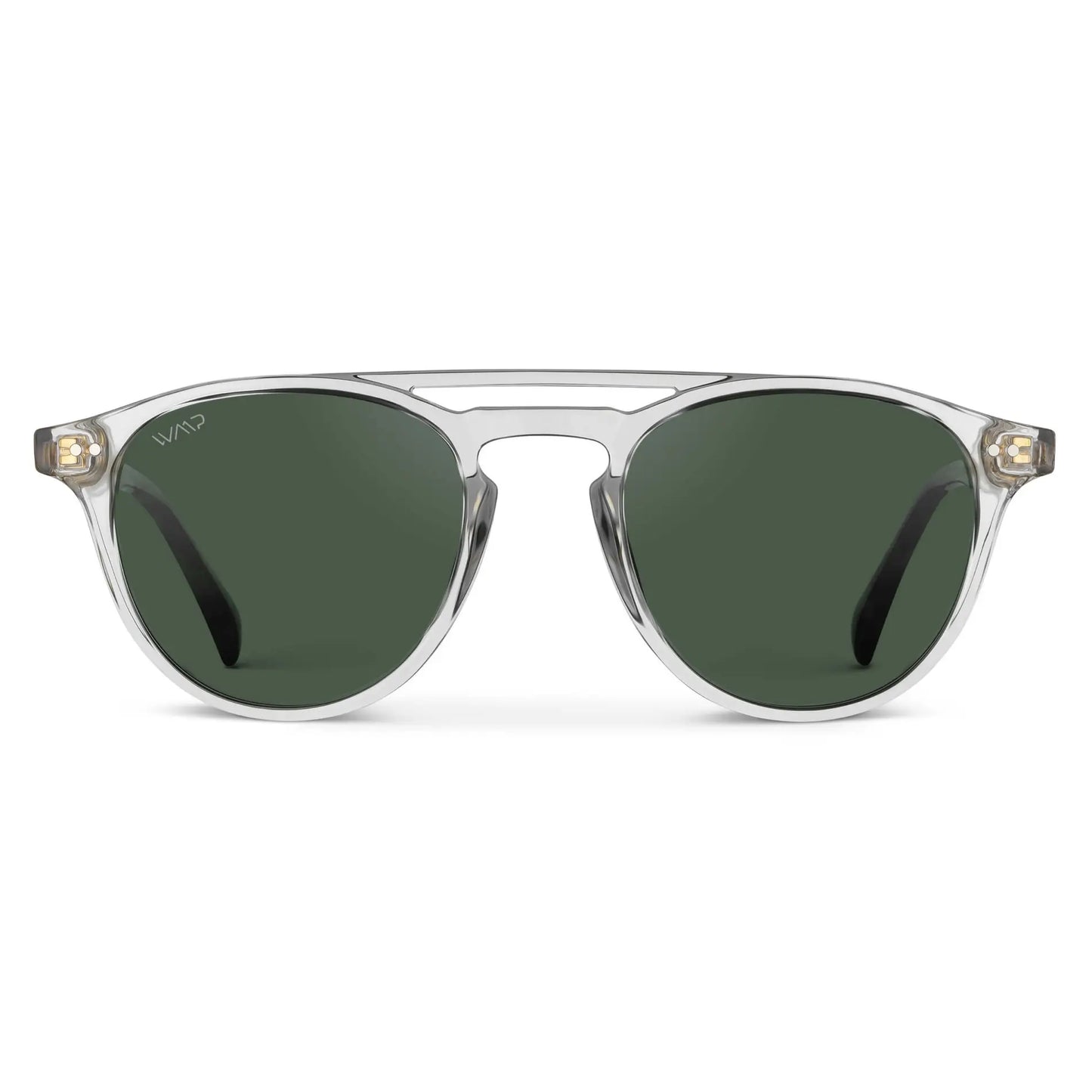 Clear / Smoke Green Lens || Clear Round Frame Sunglasses with Green Polarized Lenses