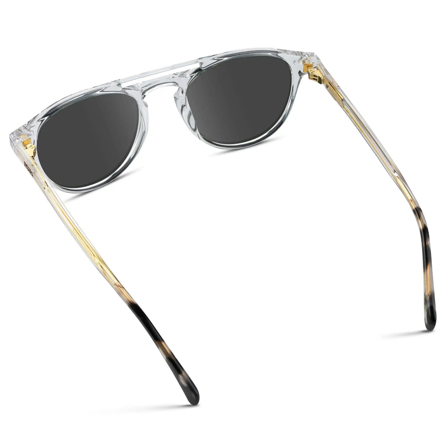 Clear / Grey || Men's Clear Round Frame Prescription Sunglasses with Grey Lenses