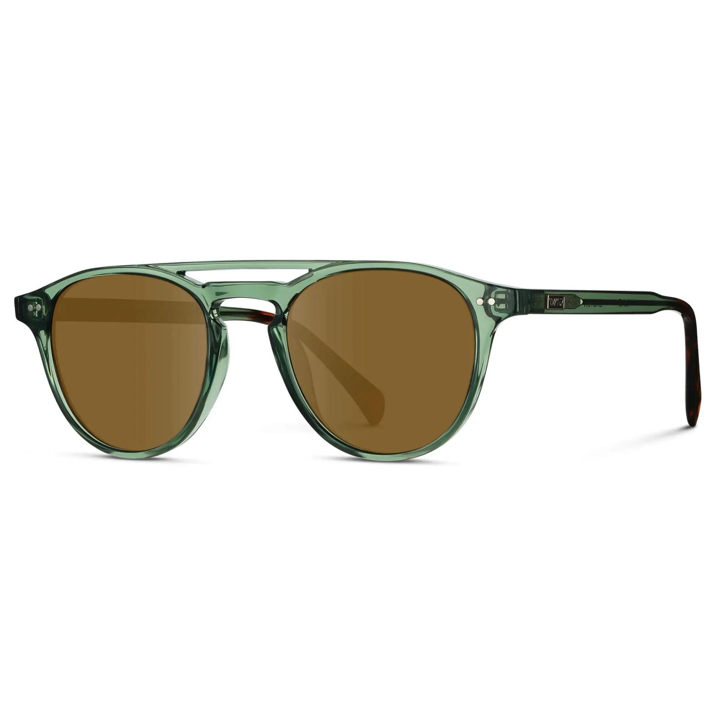 Emerald Green / Amber || Men's Green Round Frame Prescription Sunglasses with Brown Lenses