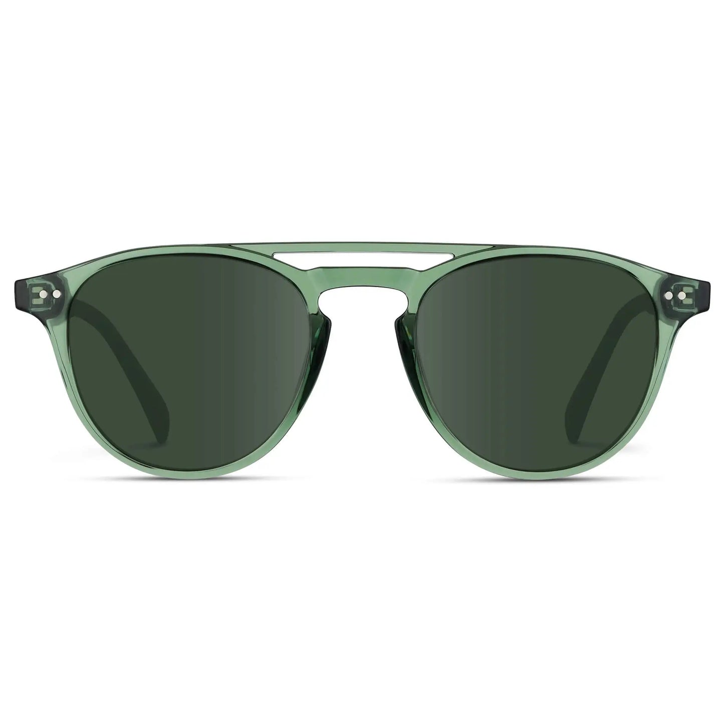 Emerald Green / G15 || Men's Green Round Frame Prescription Sunglasses with Green Lenses