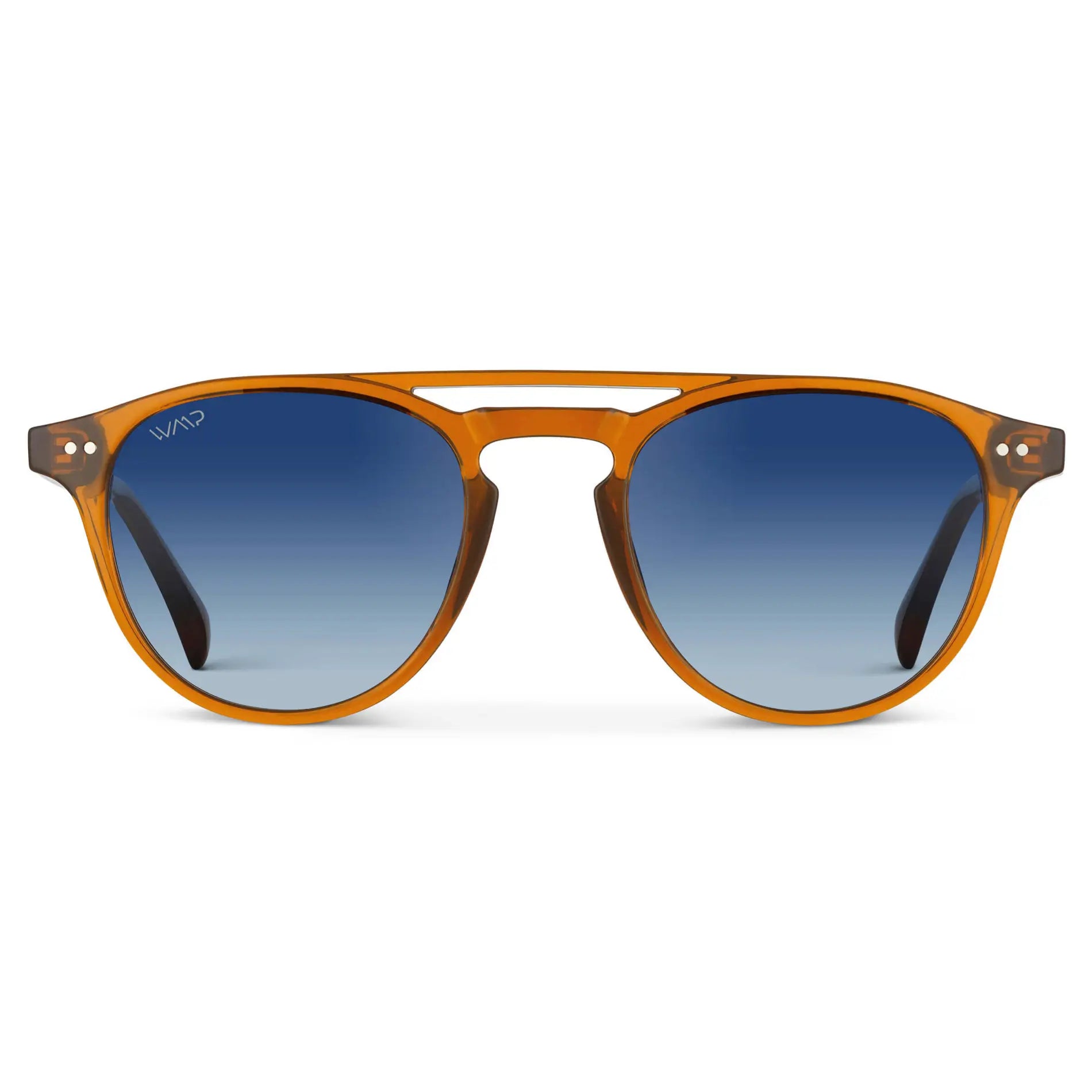 Desert Orange / Gradient Blue Lens || Orange Round Frame Sunglasses with Blue Polarized Lenses