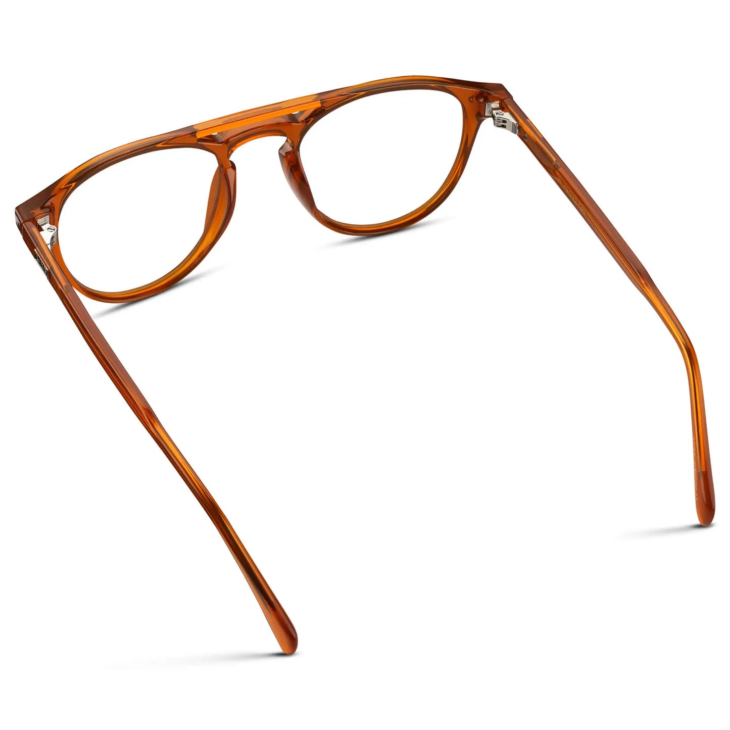 Desert Orange || Back view of Men's Double Bridge Round Prescription Eyeglasses with Desert Orange Frame and Clear Lenses on a white background