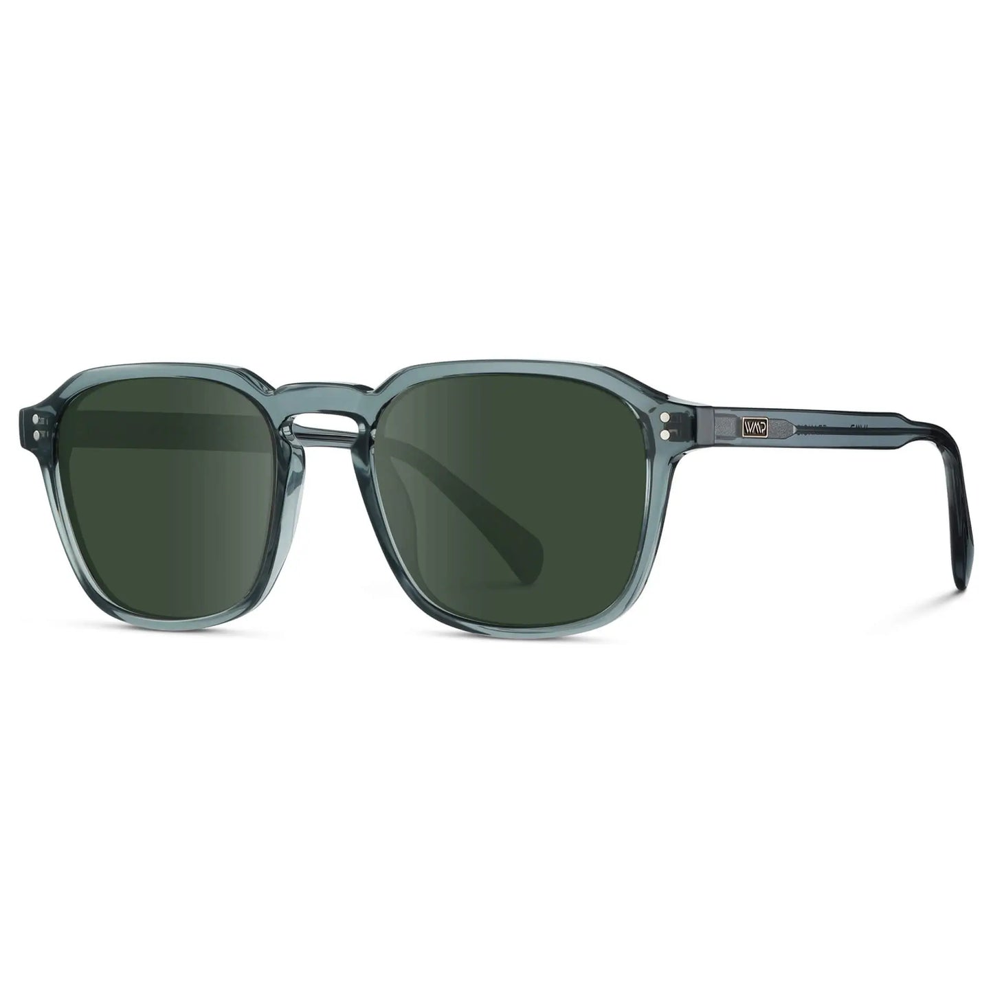 Crystal Stone Blue / G15 || Men's Square Prescription Sunglasses with Crystal Blue Frame and Green Lens