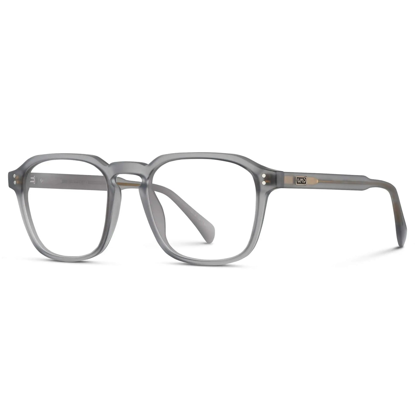 Moonrock Grey || Side view of Men's Square Prescription Sunglasses with Moonrock Grey Frame and Clear Lenses on a white background