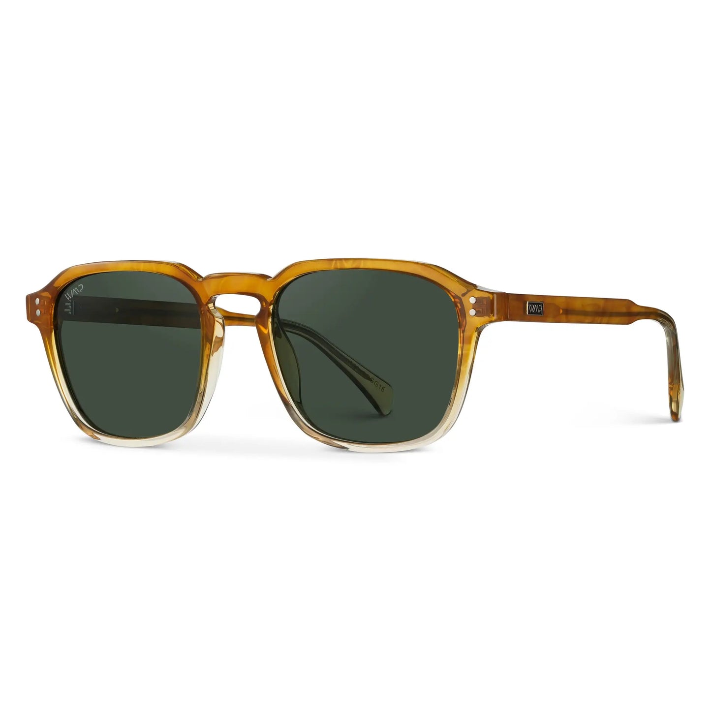 Sunset Tortoise / Smoke Green Lens || Tortoise Square Frame Sunglasses with Green Polarized Lenses