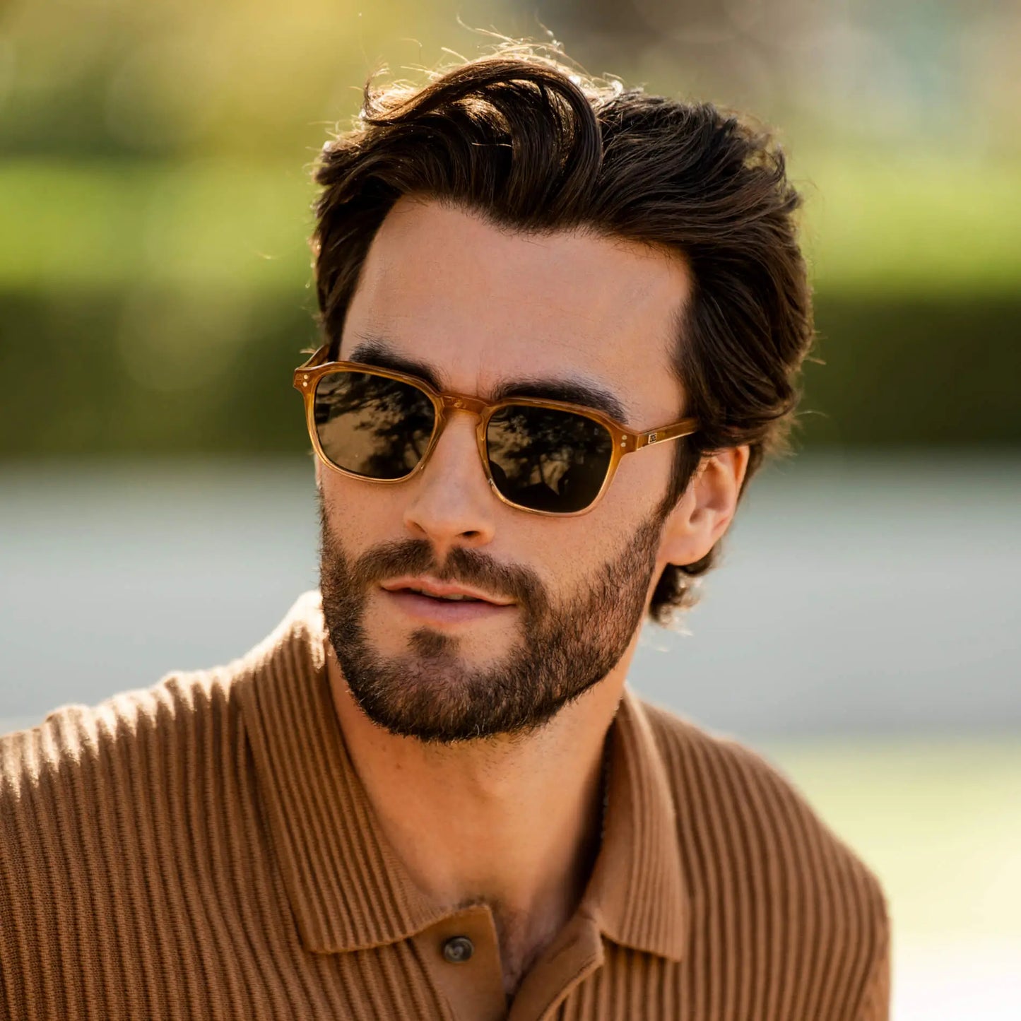 Sunset Tortoise / Smoke Green Lens || Tortoise Square Frame Sunglasses with Green Polarized Lenses