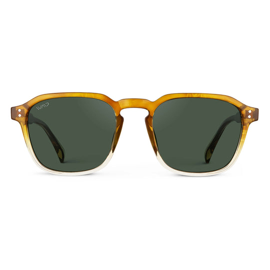 Sunset Tortoise / Smoke Green Lens || Tortoise Square Frame Sunglasses with Green Polarized Lenses