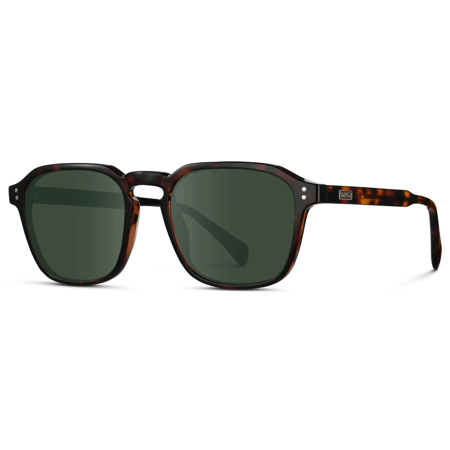 Brown Tortoise / G15 || Men's Square Prescription Sunglasses with Brown Tortoise Frame and Green Lens