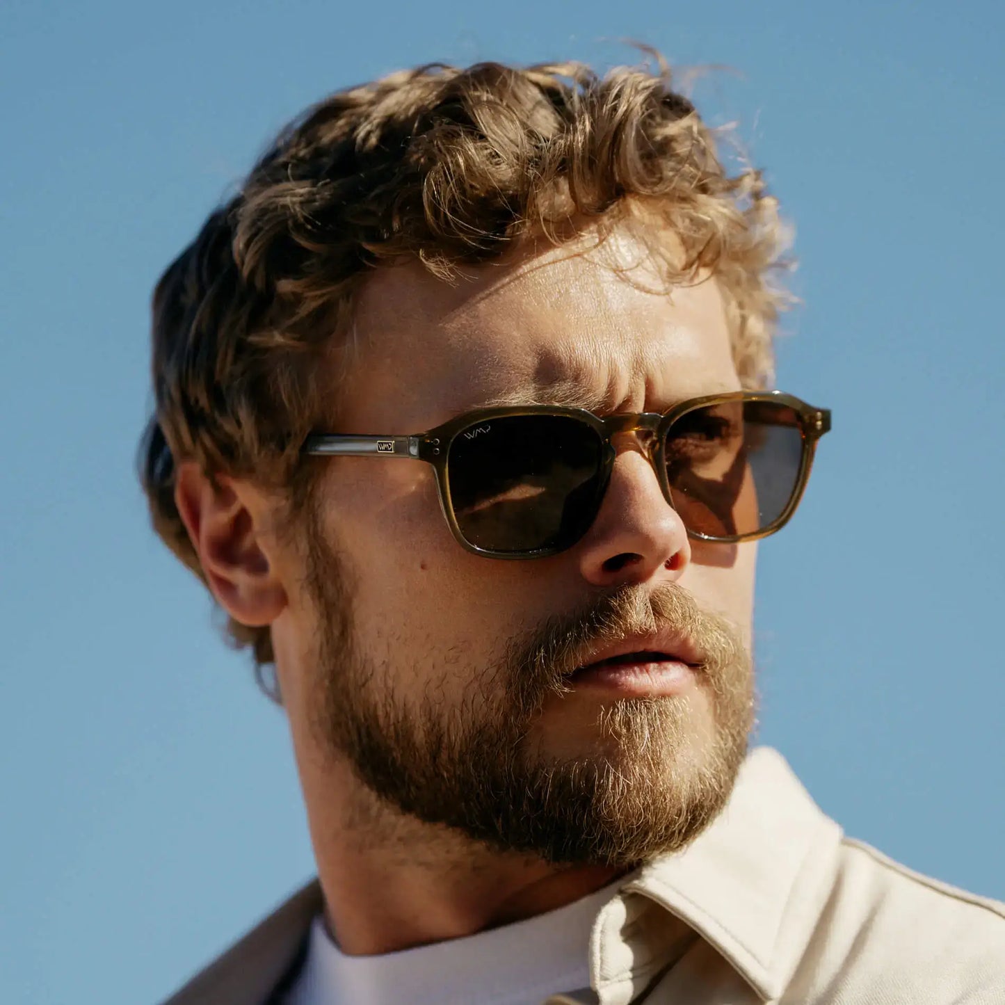 Crystal Verde / Amber Lens || Dark Green Square Frame with Brown Prescription Sunglass Lenses