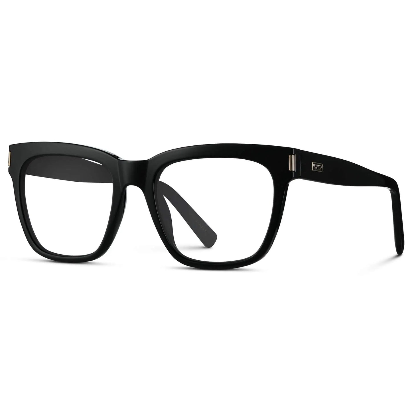 Black || Side view of Women's Oversized Square Prescription Eyeglasses with Black Frames with Clear Lenses on a white background