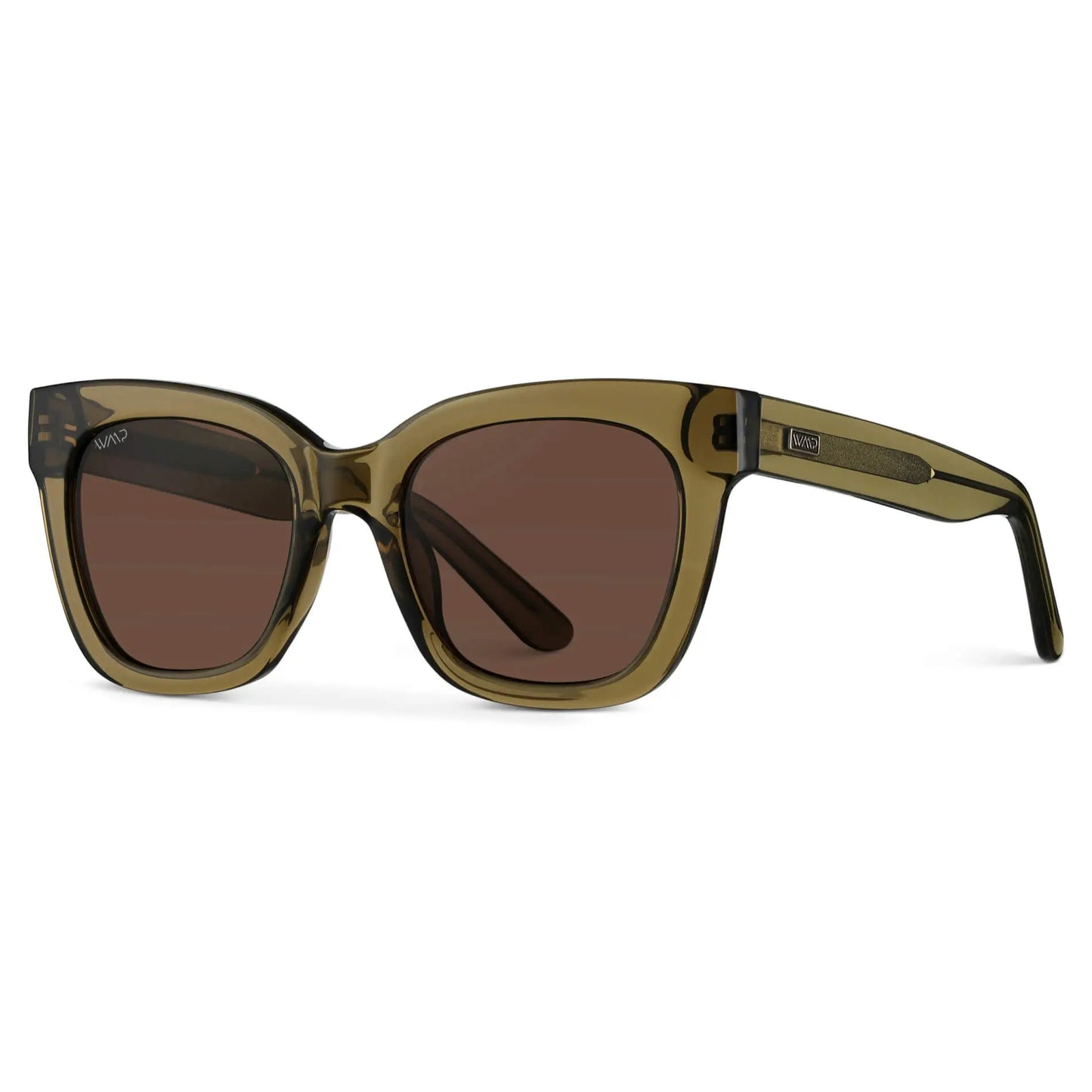 Khaki Crystal Green / Brown Lens || Women's Green Cateye Frame Sunglasses with Brown Polarized Lenses