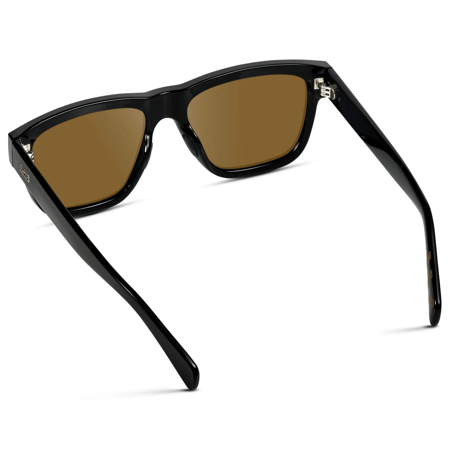 Black / Amber || Back view of Men's Square Prescription Glasses with Black Frame and Amber Lenses on a white background