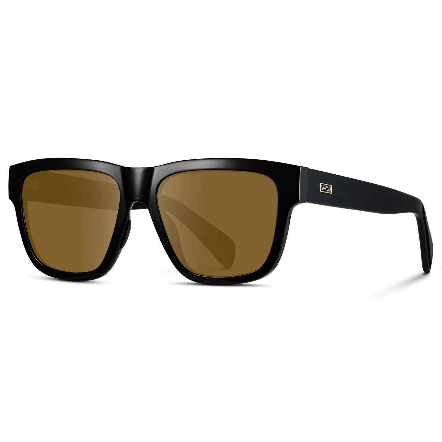 Black / Amber || Side view of Men's Square Prescription Glasses with Black Frame and Amber Lenses on a white background