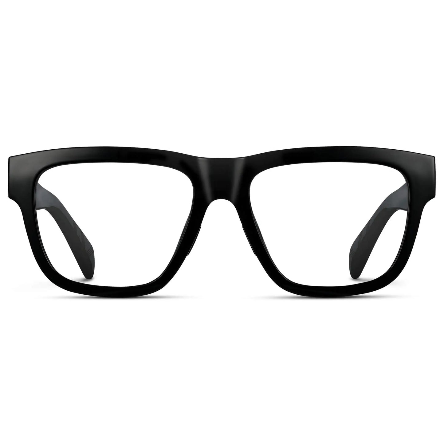 Black || Men's Square Prescription Classes with Black Frame and Clear Lenses on a white background