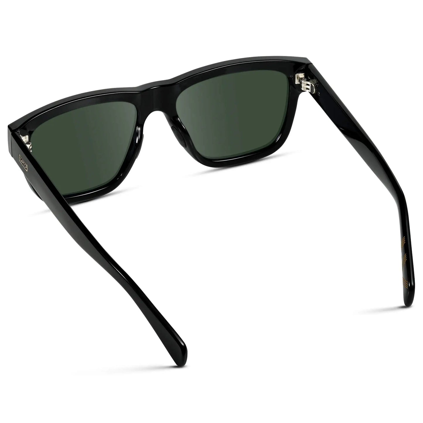 Black / G15 || Back view of Men's Square Prescription Glasses with Black Frame and Green Lenses on a white background