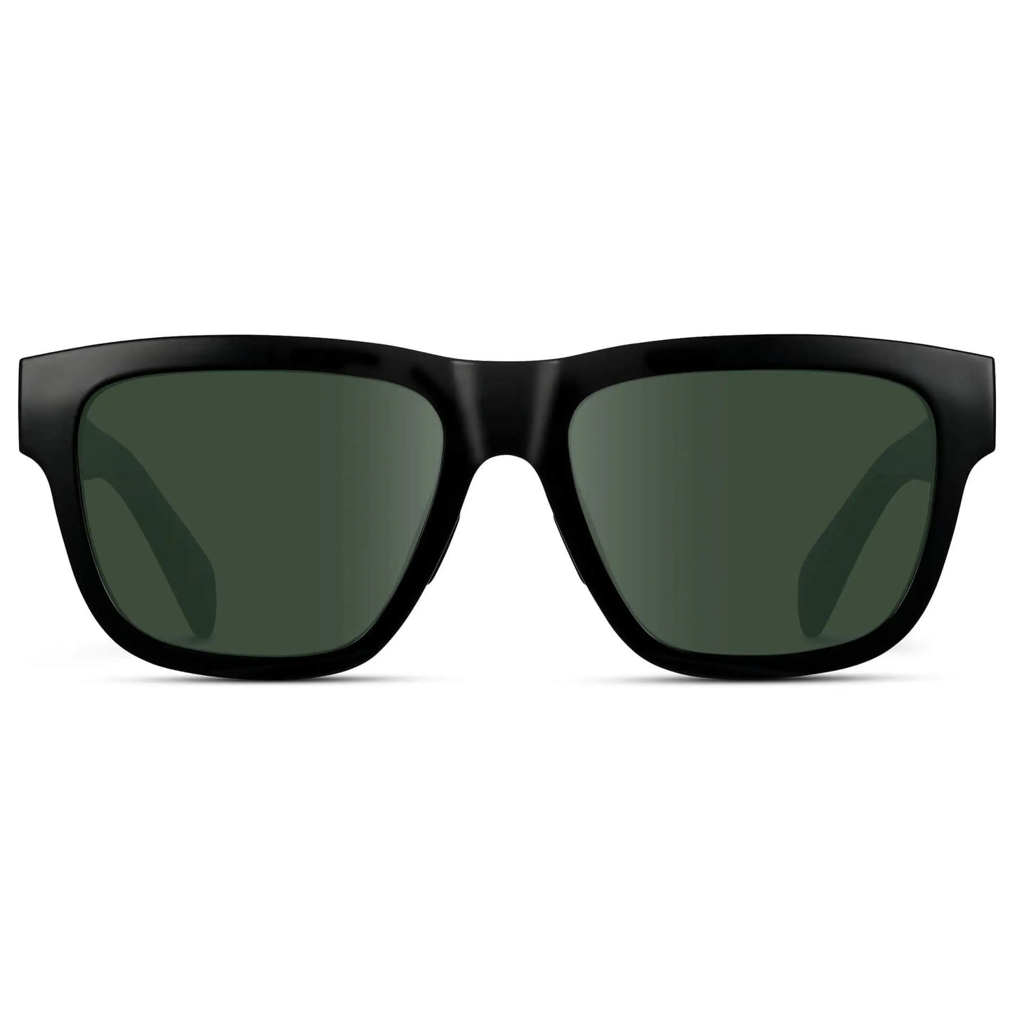 Black / G15 || Men's Square Prescription Glasses with Black Frame and Green Lenses on a white background
