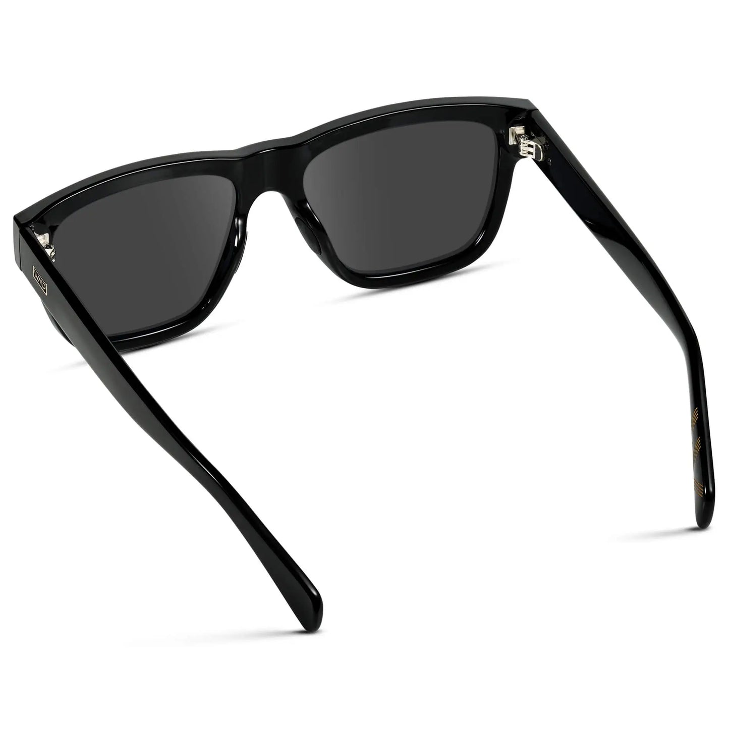Black / Grey || Back view of Men's Square Prescription Glasses with Black Frame and Grey Lenses on a white background