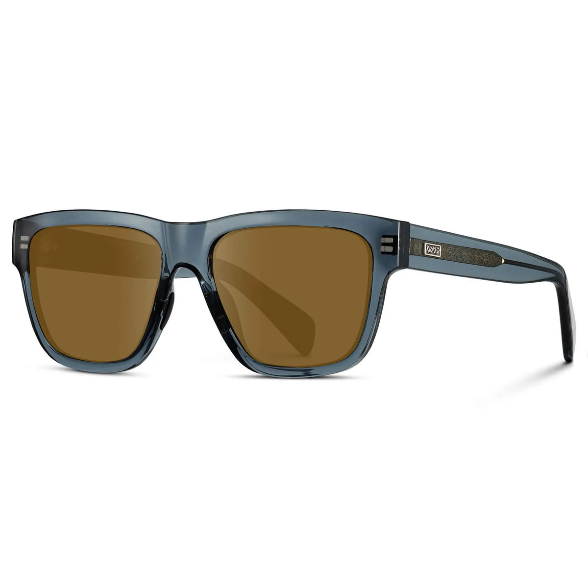 Crystal Navy Dusk / Amber || Side view of Men's Square Prescription Glasses with Crystal Navy Dusk Frame and Amber Lenses on a white background