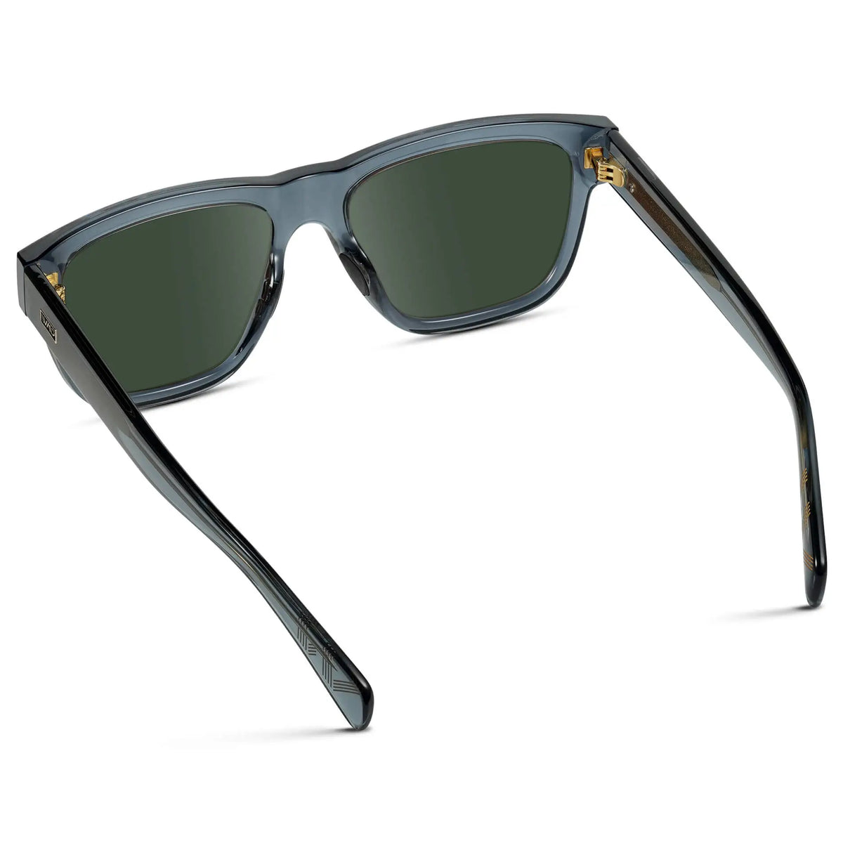 Crystal Navy Dusk / G15 || Back view of Men's Square Prescription Glasses with Crystal Navy Dusk Frame and Green Lenses on a white background